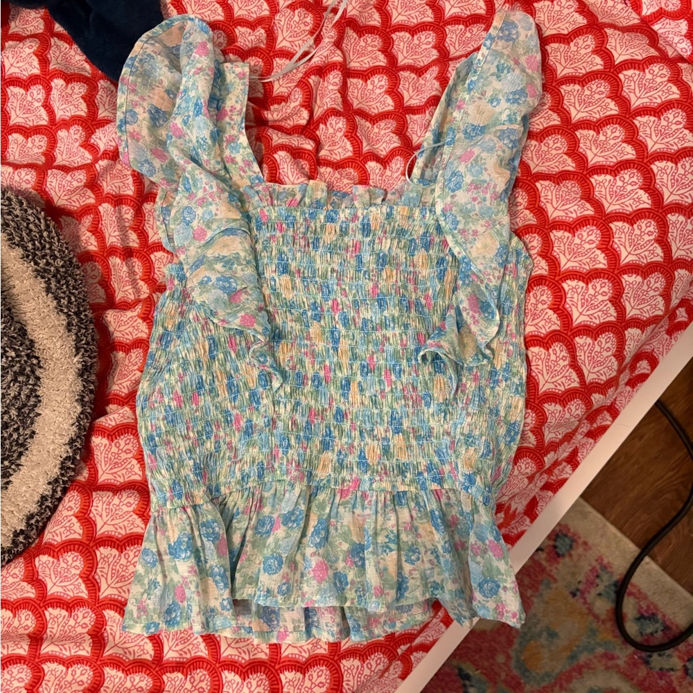 Mine Blue and Pink Smocked Blouse